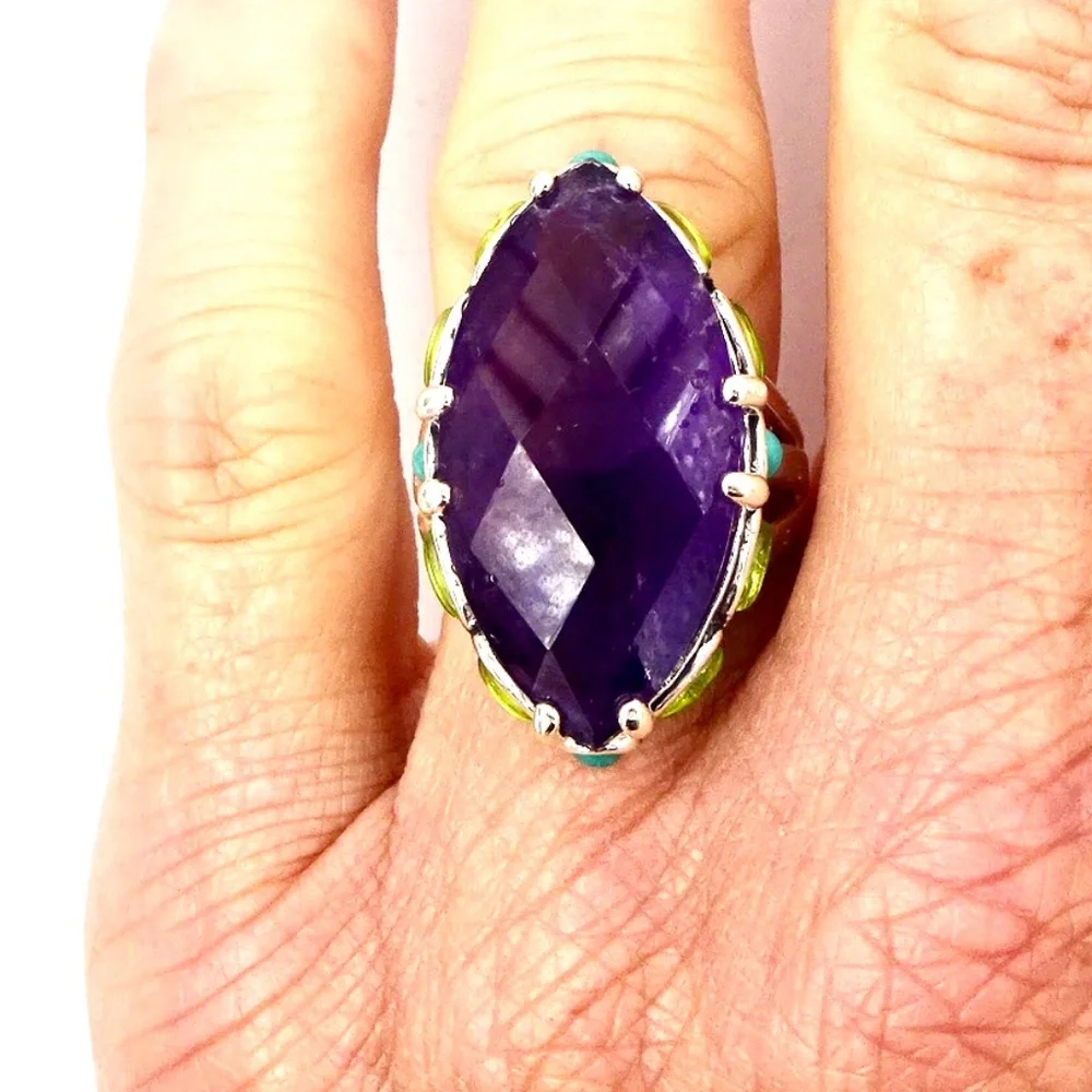 BOUNKIT SILVER AMETHYST GEMSTONE RING Sz 8